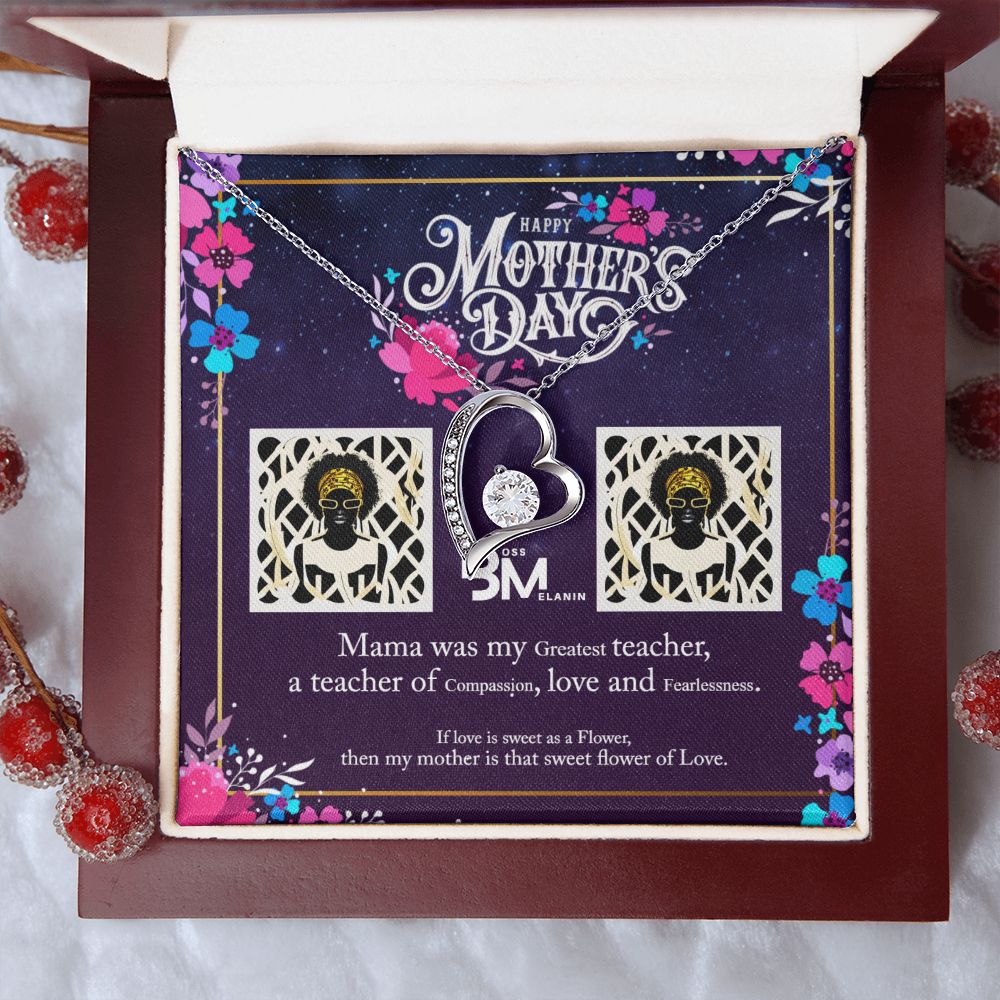 Mothers Day Gift for Melanin black - African-American Mother. Unique heart shaped white gold pendant