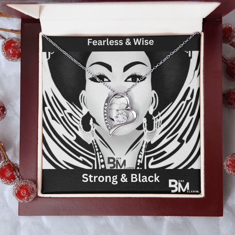 Fearless & Wise, strong Black Woman, Melanin Black Woman special Heart Shaped White Gold Plated Necklace