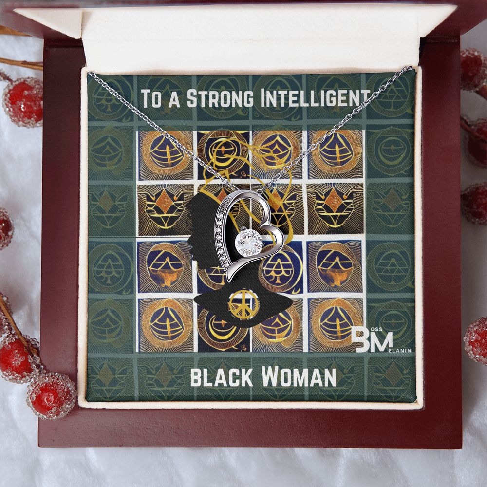 Beautiful, strong Black Woman, Melanin Black Woman special Heart Shaped White Gold Plated Necklace with unique Gift card message