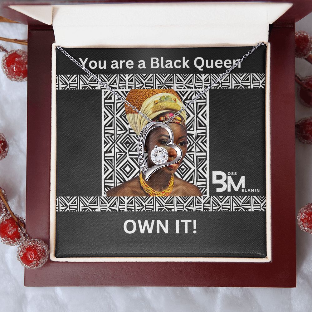 Beautiful, black Queen, strong Black Woman, Melanin Black Woman special Heart Shaped White Gold Plated Necklace
