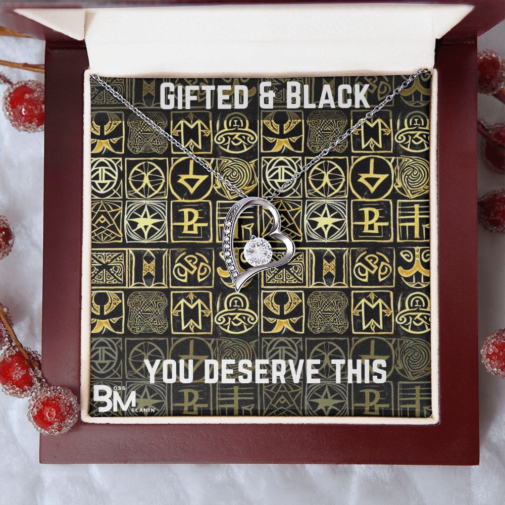 Gifted Black Woman, Melanin Black Woman special Heart Shaped White Gold Plated Necklace with unique Gift card message