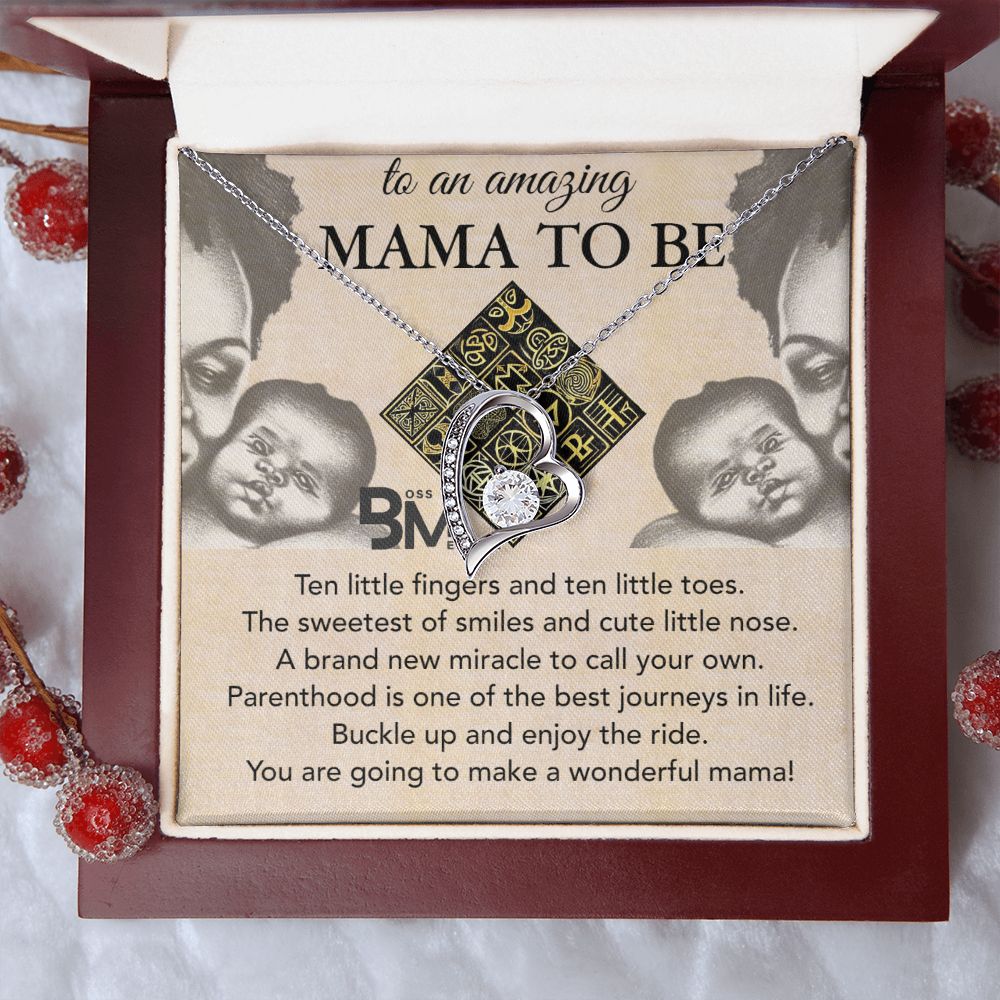 Black Mother to be heart shaped necklace gift, Melanin Black pregnant Mother special Heart Shaped White Gold Plated Necklace