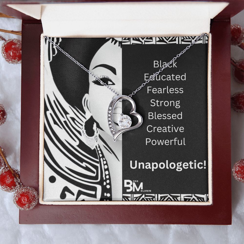 Black Woman, Melanin Black Woman special Heart Shaped White Gold Plated Necklace with unique Gift card message