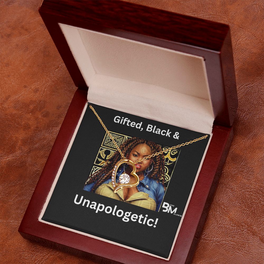 Gifted, Black & Unapologetic, strong Black Woman, Melanin Black Woman special Heart Shaped White Gold Plated Necklace