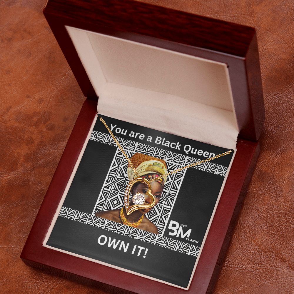 Beautiful, black Queen, strong Black Woman, Melanin Black Woman special Heart Shaped White Gold Plated Necklace