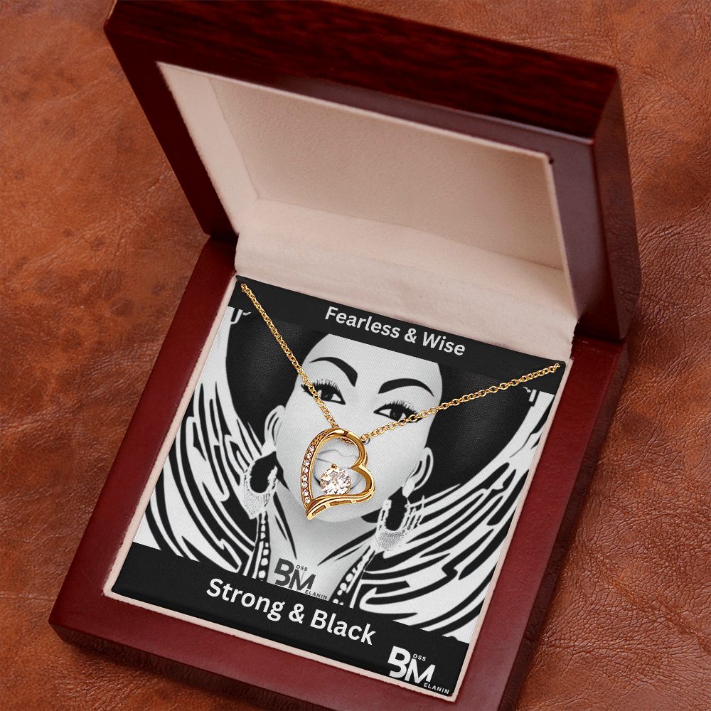 Fearless & Wise, strong Black Woman, Melanin Black Woman special Heart Shaped White Gold Plated Necklace