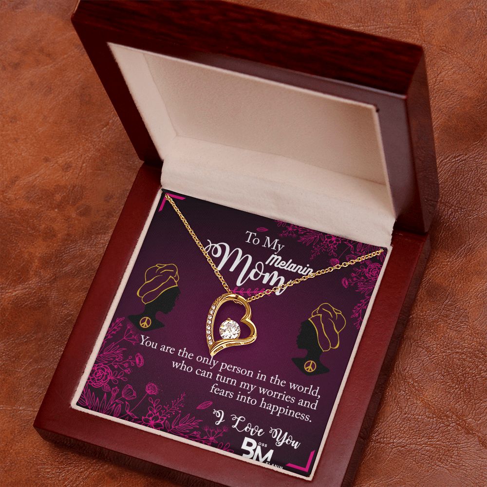 To My Beautiful Black Mom, Melanin Black Mother special Heart Shaped White Gold Plated Necklace with unique Gift card message
