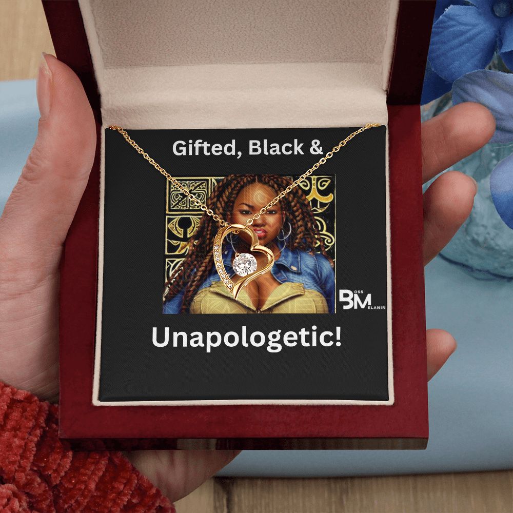 Gifted, Black & Unapologetic, strong Black Woman, Melanin Black Woman special Heart Shaped White Gold Plated Necklace