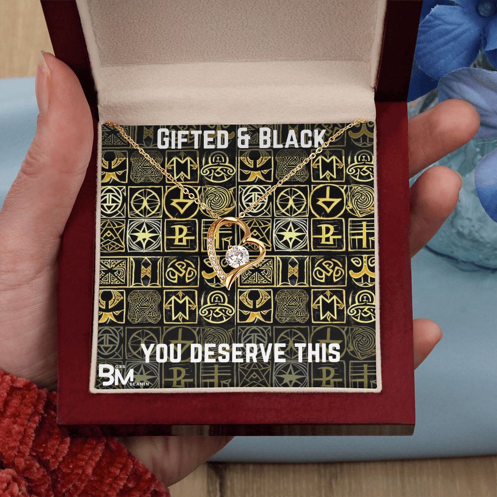 Gifted Black Woman, Melanin Black Woman special Heart Shaped White Gold Plated Necklace with unique Gift card message