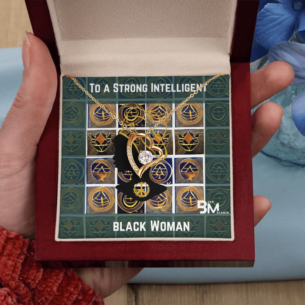 Beautiful, strong Black Woman, Melanin Black Woman special Heart Shaped White Gold Plated Necklace with unique Gift card message