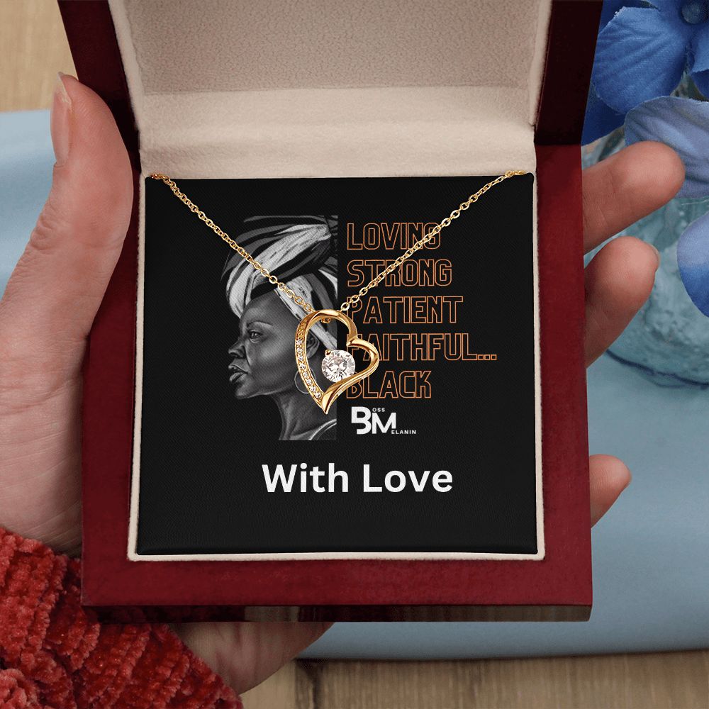 Beautiful, strong Black Woman, Melanin Black Woman special Heart Shaped White Gold Plated Necklace