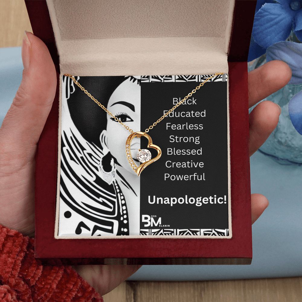 Black Woman, Melanin Black Woman special Heart Shaped White Gold Plated Necklace with unique Gift card message