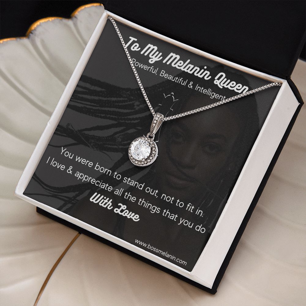 Best Melanin Queen Gift - White gold dipped high quality crystal encrusted Eternal hope pendant & necklace