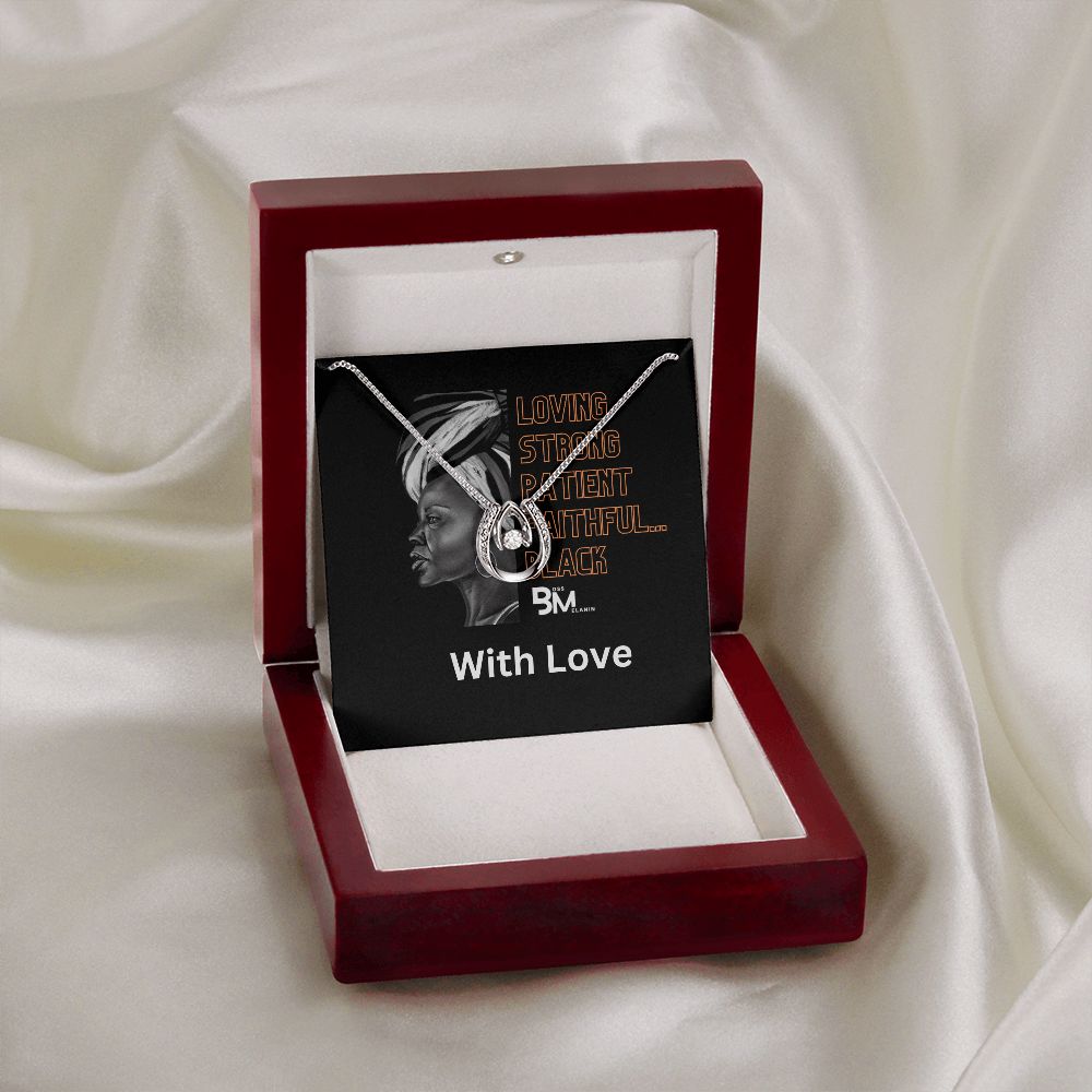 Loving StrongBlack Woman Gift - White gold dipped high quality crystal encrusted Love pendant & necklace chain with Zirconia