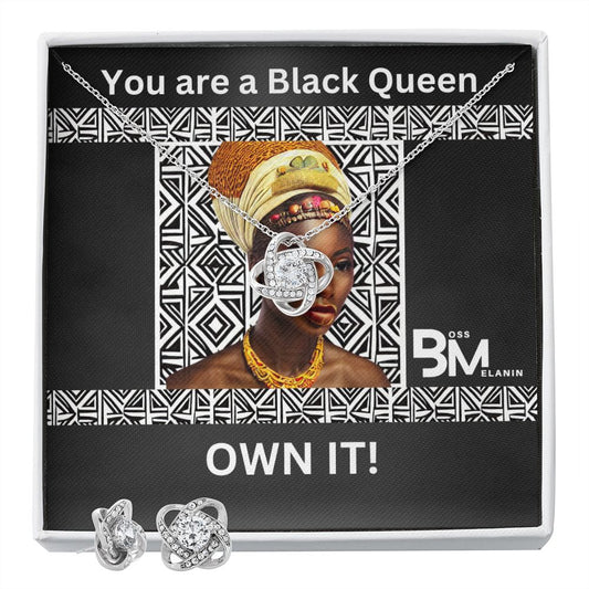 Black Queen - Love Knot Earring - Pendant and Earring Gift Set - White gold dipped high quality crystal encrusted Love Knot pendant & necklace chain with earrings to match