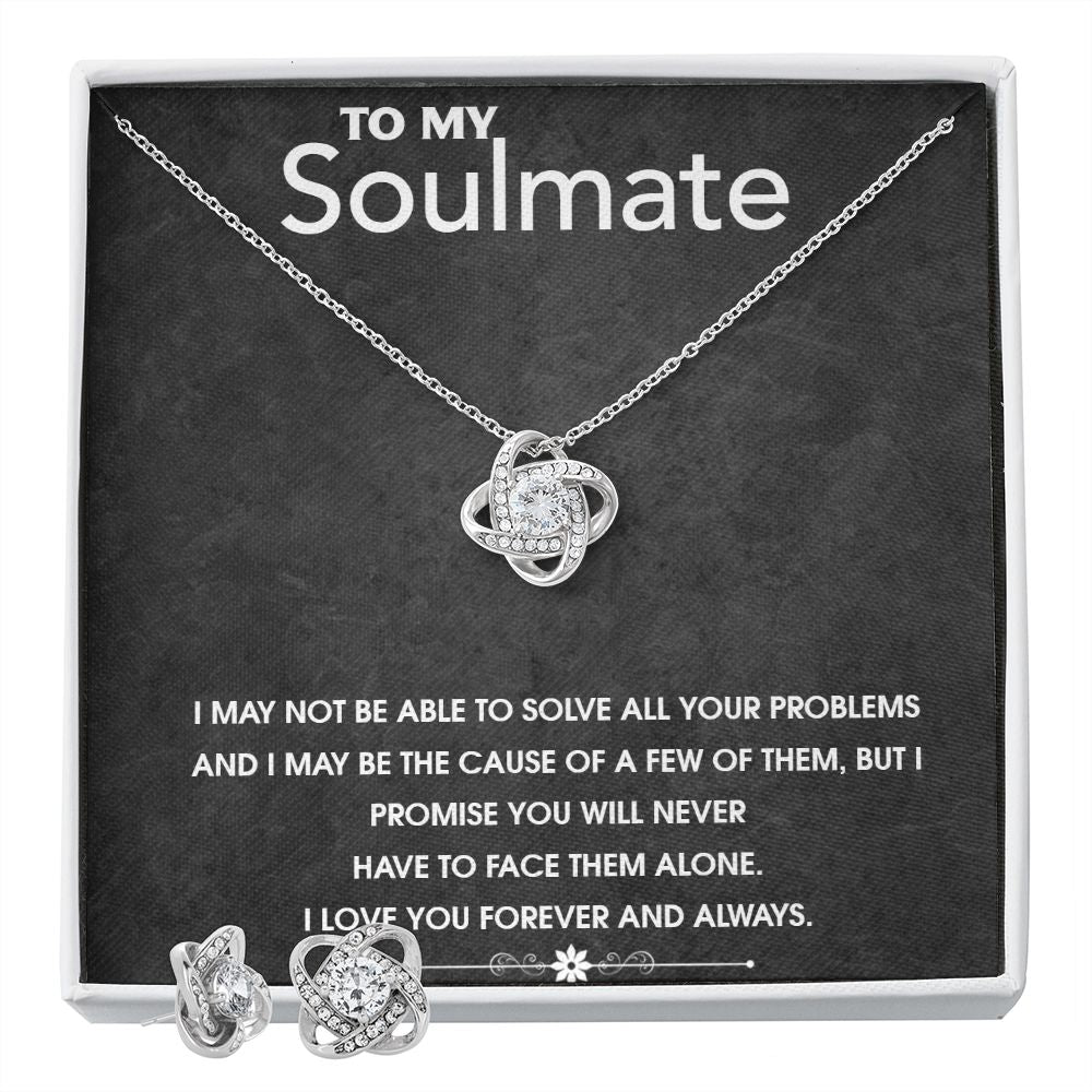 Pendant and Earing Gift Set - White gold dipped high quality crystal encrusted Love Knot pendant