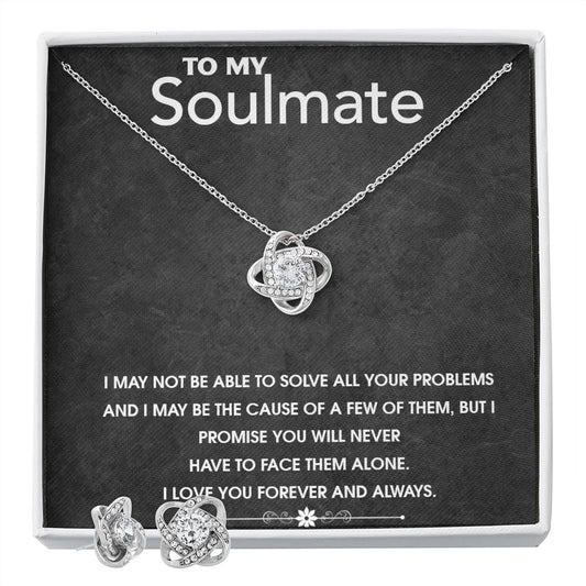 Pendant and Earing Gift Set - White gold dipped high quality crystal encrusted Love Knot pendant