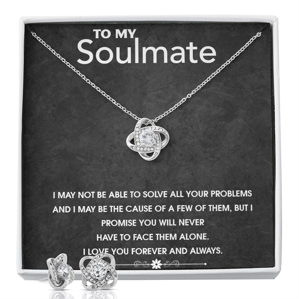 Pendant and Earing Gift Set - White gold dipped high quality crystal encrusted Love Knot pendant