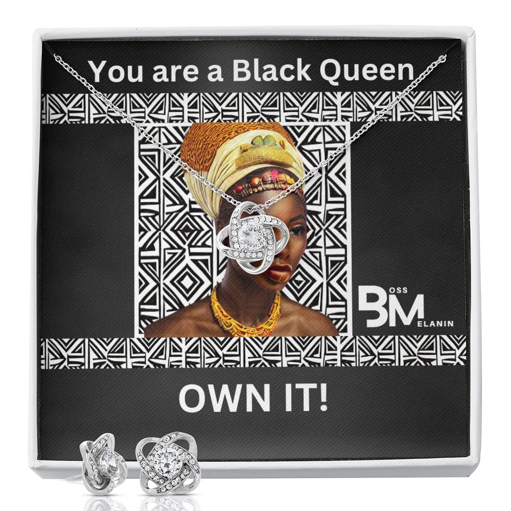 Black Queen - Love Knot Earring - Pendant and Earring Gift Set - White gold dipped high quality crystal encrusted Love Knot pendant & necklace chain with earrings to match