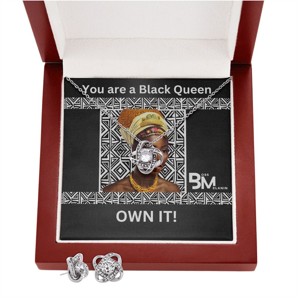 Black Queen - Love Knot Earring - Pendant and Earring Gift Set - White gold dipped high quality crystal encrusted Love Knot pendant & necklace chain with earrings to match