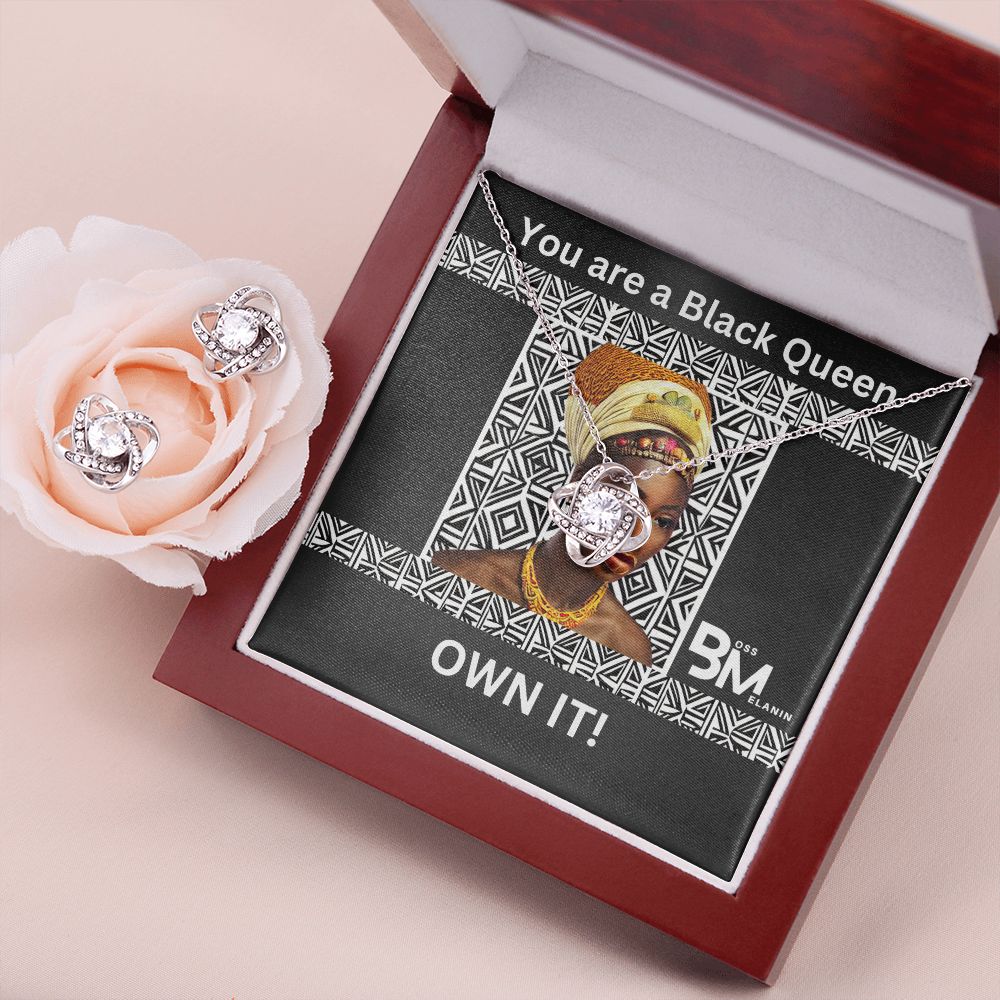 Black Queen - Love Knot Earring - Pendant and Earring Gift Set - White gold dipped high quality crystal encrusted Love Knot pendant & necklace chain with earrings to match