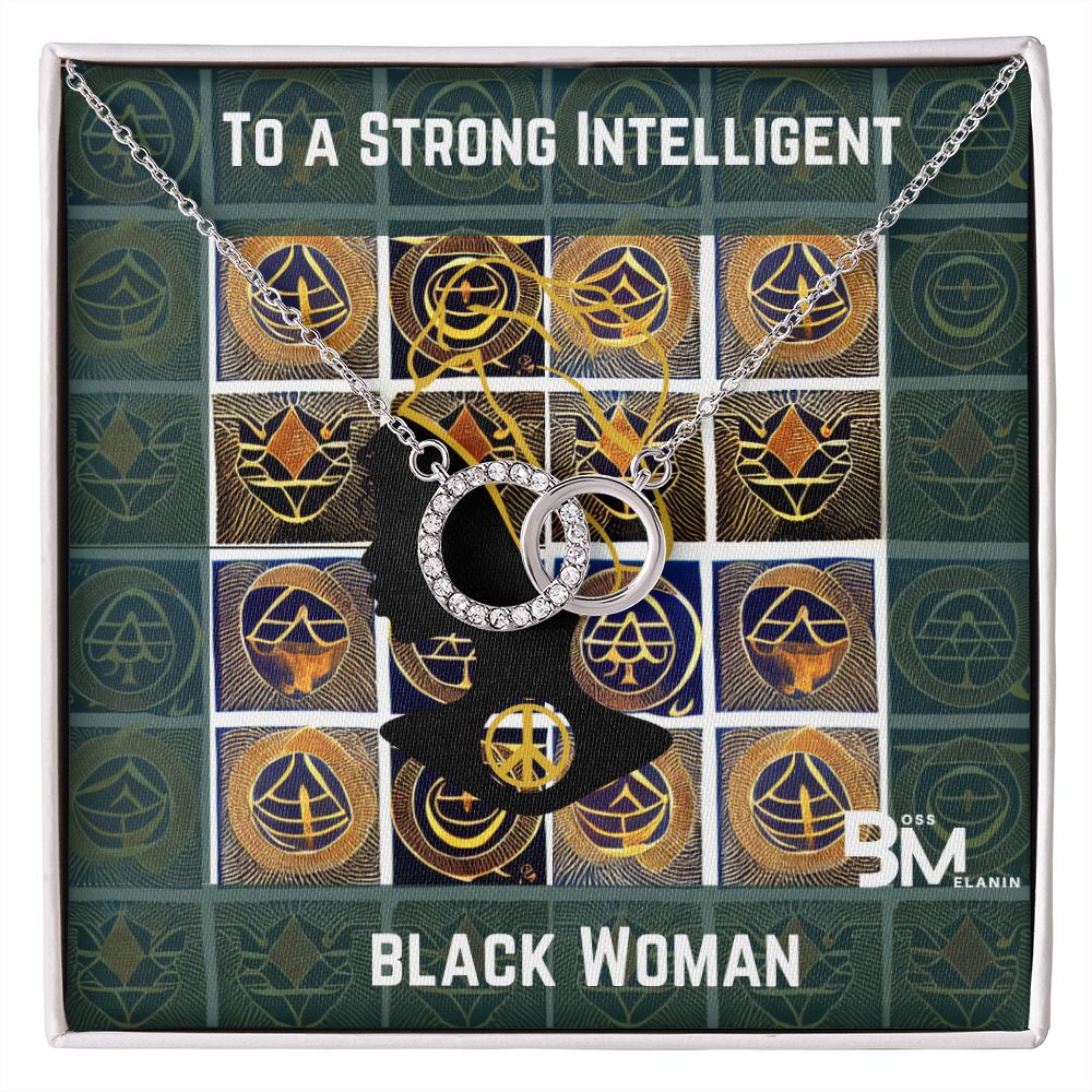 Strong Black Woman - Neckless with interlocking circles, white gold dipped and encrusted with Zirconia