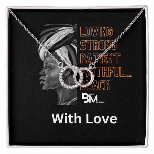 Loving, StrongBlack Woman, perfectgift - Neckless with interlocking circles, white gold dipped and encrusted with Zirconia