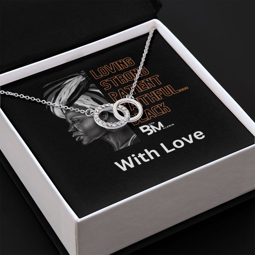 Loving, StrongBlack Woman, perfectgift - Neckless with interlocking circles, white gold dipped and encrusted with Zirconia
