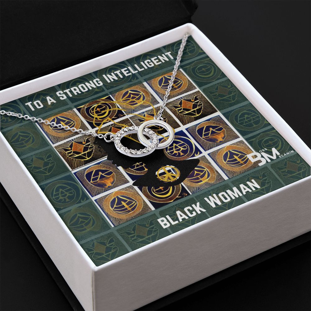 Strong Black Woman - Neckless with interlocking circles, white gold dipped and encrusted with Zirconia