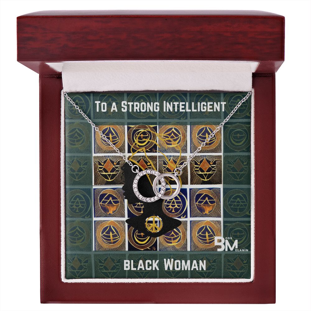 Strong Black Woman - Neckless with interlocking circles, white gold dipped and encrusted with Zirconia