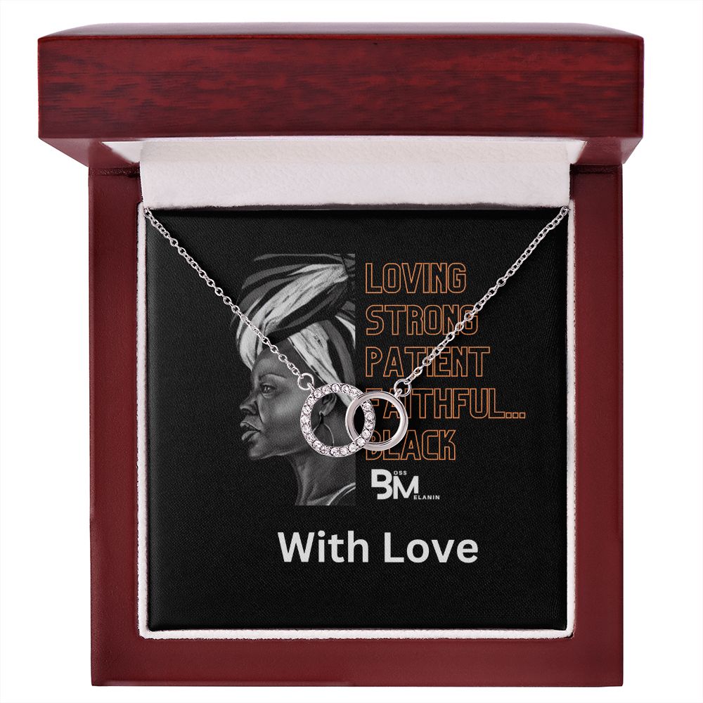 Loving, StrongBlack Woman, perfectgift - Neckless with interlocking circles, white gold dipped and encrusted with Zirconia