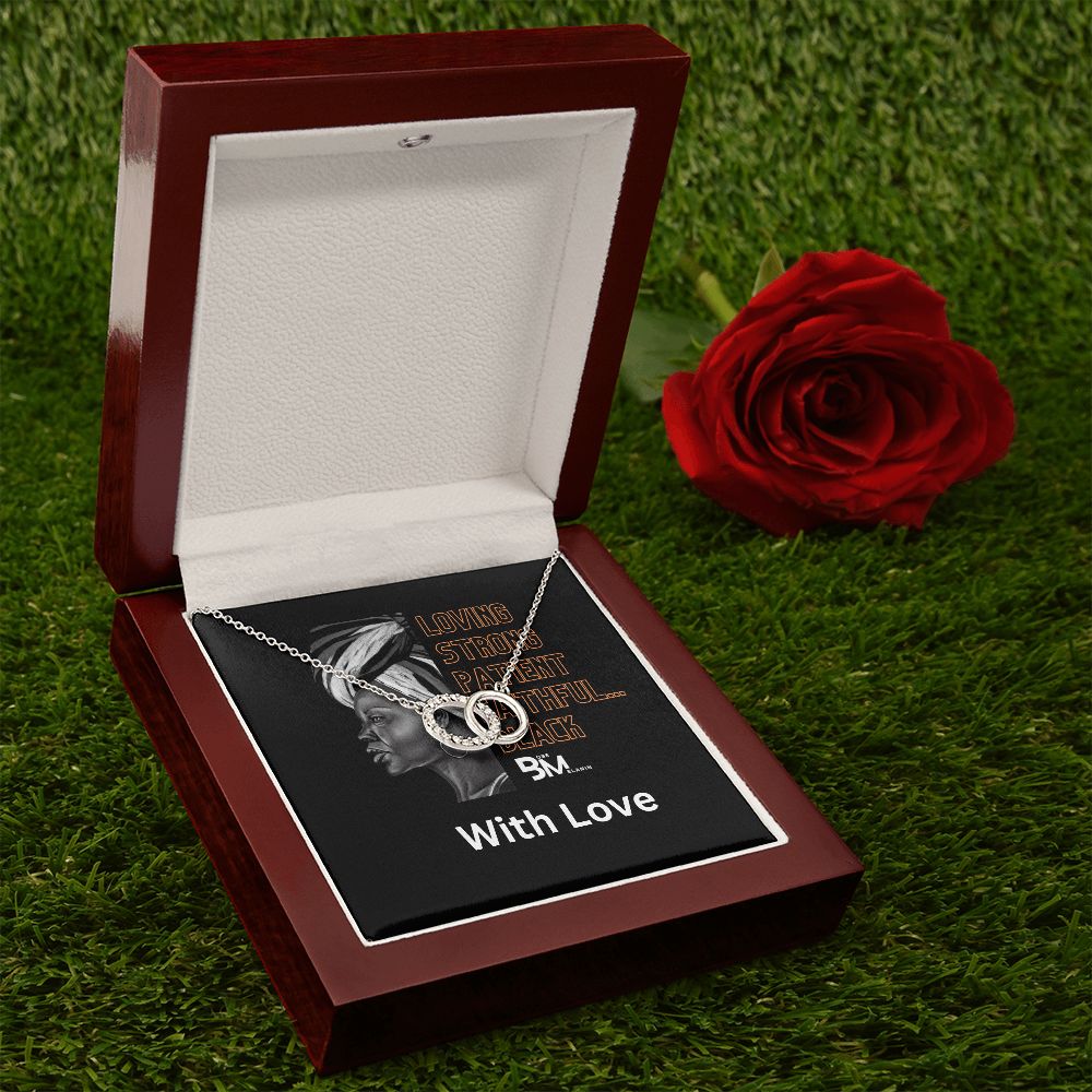 Loving, StrongBlack Woman, perfectgift - Neckless with interlocking circles, white gold dipped and encrusted with Zirconia