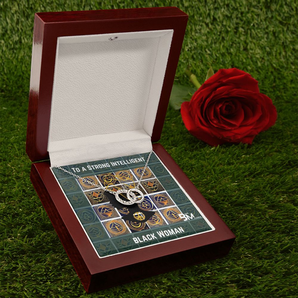 Strong Black Woman - Neckless with interlocking circles, white gold dipped and encrusted with Zirconia