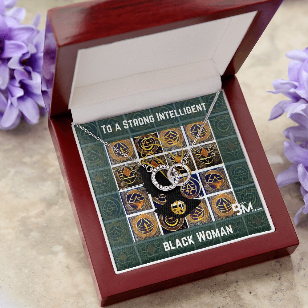 Strong Black Woman - Neckless with interlocking circles, white gold dipped and encrusted with Zirconia