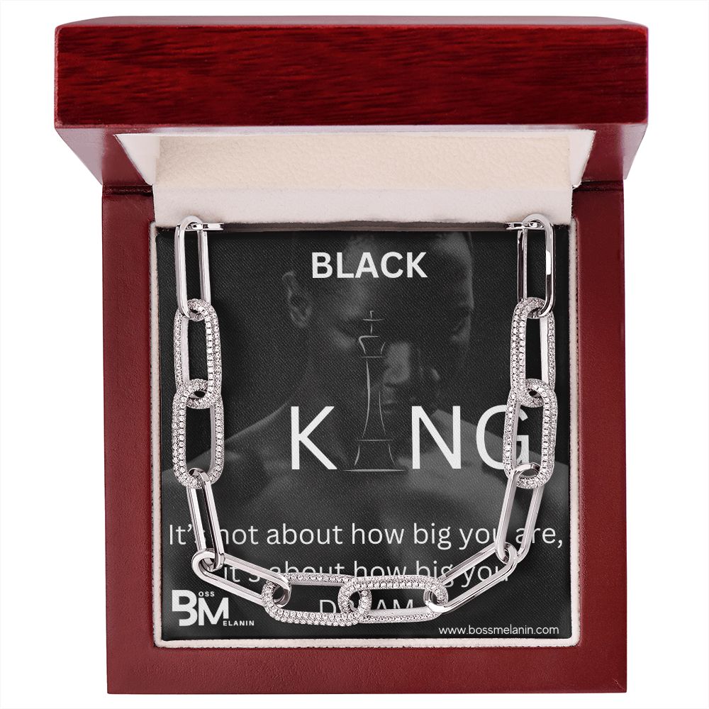 Black King - Large link Forever Chain – perfect gift for black men, black man Gift - high quality stainless steel chain for, strong Black man, Melanin Black man special stainless steel large link chain with unique Gift card message Gifts for Black powerfu