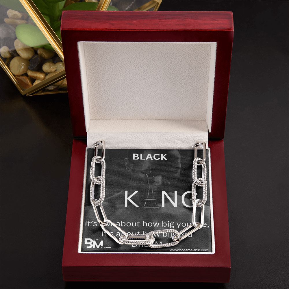 Black King - Large link Forever Chain – perfect gift for black men, black man Gift - high quality stainless steel chain for, strong Black man, Melanin Black man special stainless steel large link chain with unique Gift card message Gifts for Black powerfu