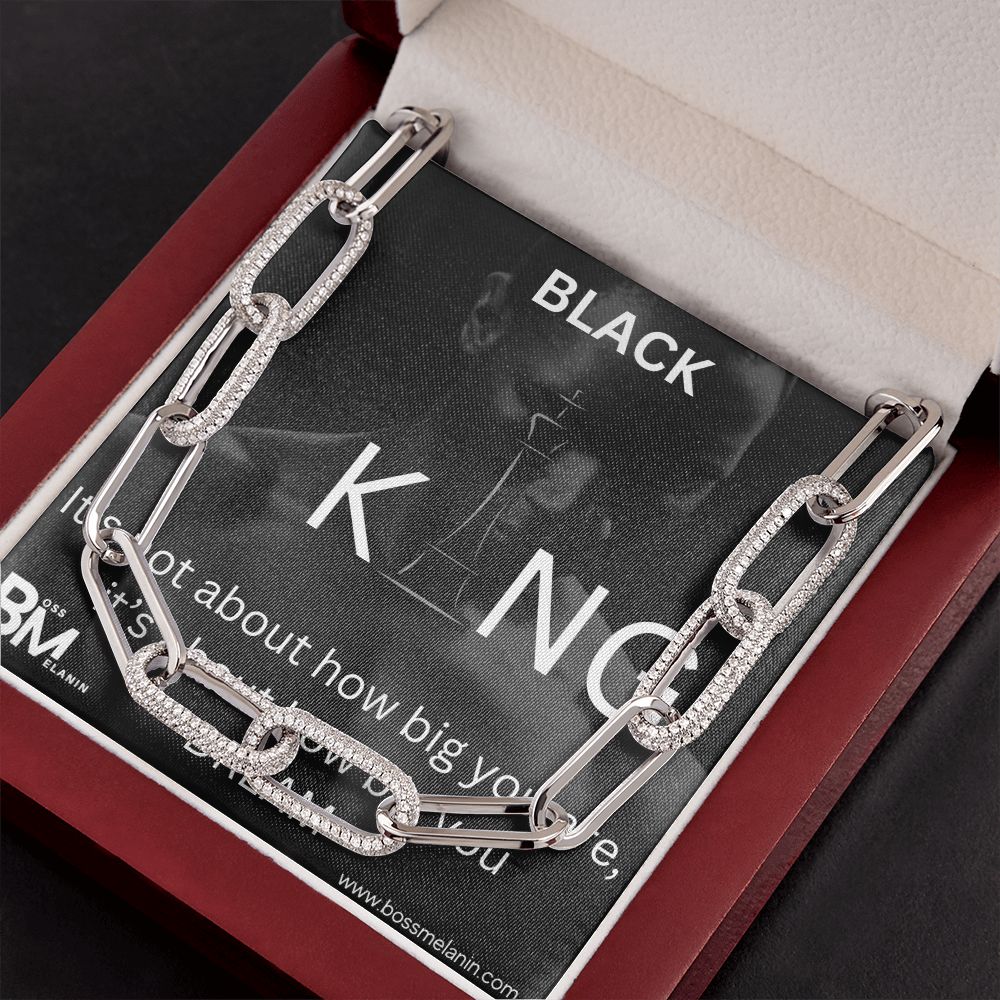 Black King - Large link Forever Chain – perfect gift for black men, black man Gift - high quality stainless steel chain for, strong Black man, Melanin Black man special stainless steel large link chain with unique Gift card message Gifts for Black powerfu