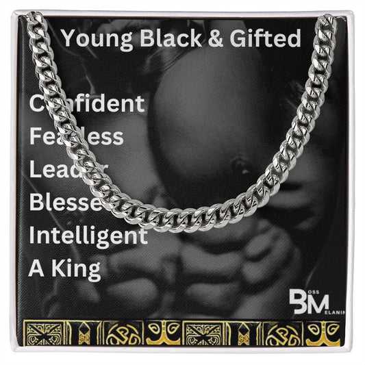 Young Gifted Black - Cuban Link Chain, polished stainless steel. perfect gift for black men, black man Gift - high quality stainless steel chain for, strong Black man,