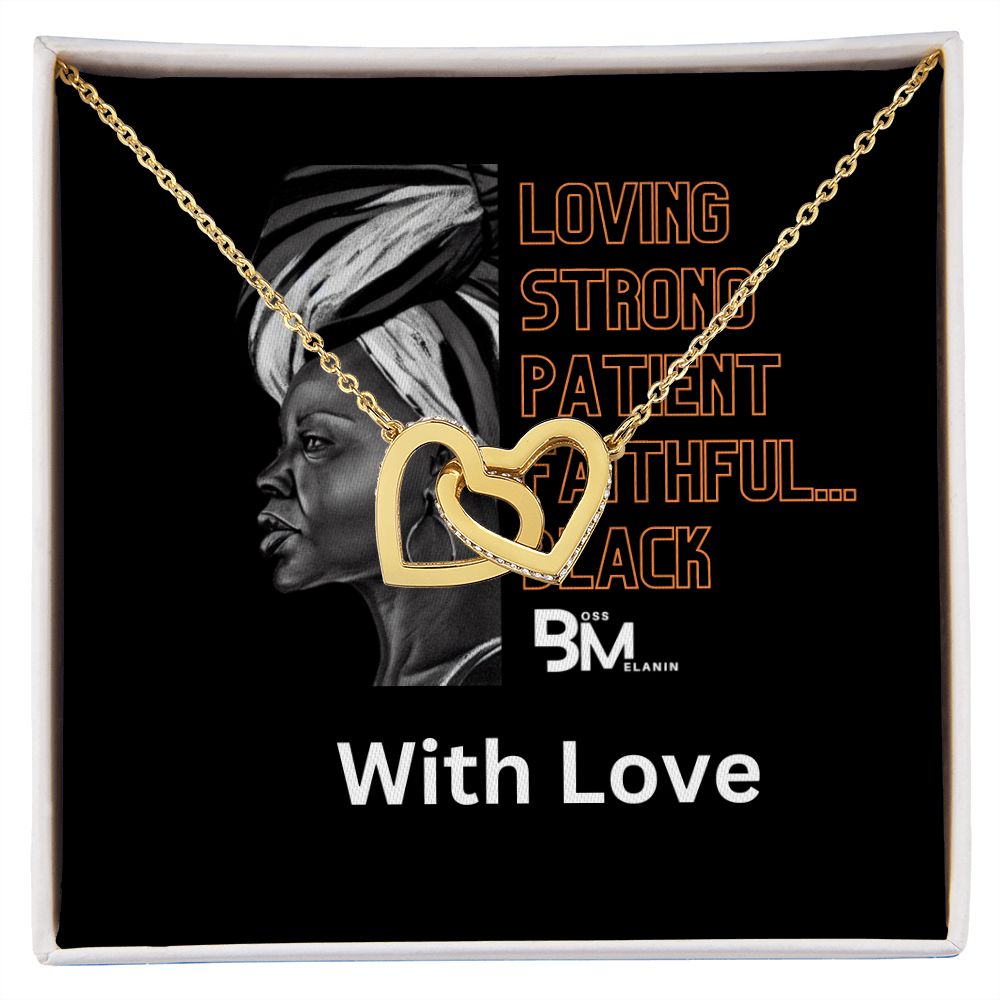 Loving, strong - Black woman Gift - Neckless with interlocking hearts, encrusted with Zirconia