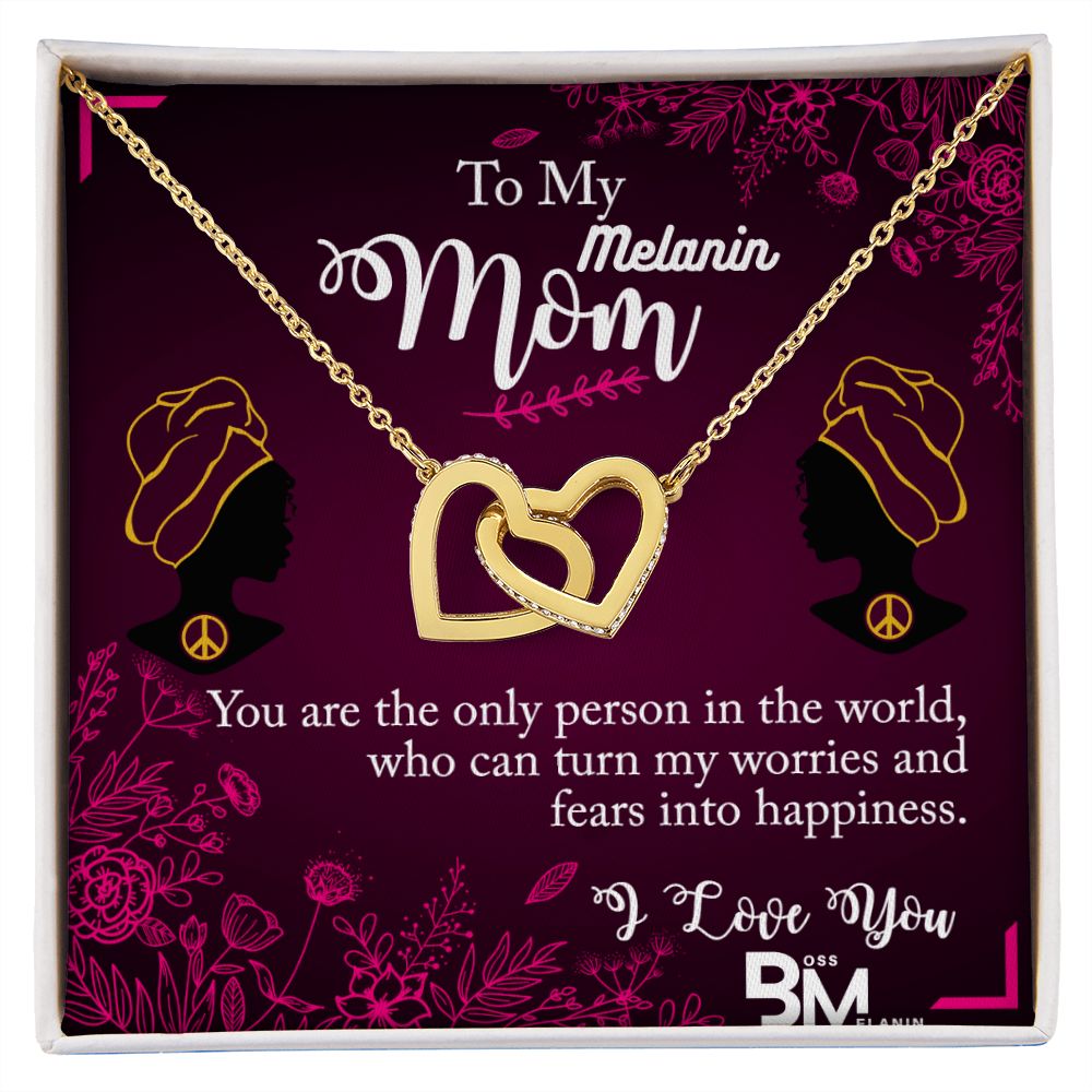 Melanin Mom perfect Jewelry Gift-Neckless with interlocking hearts, encrusted with Zirconia