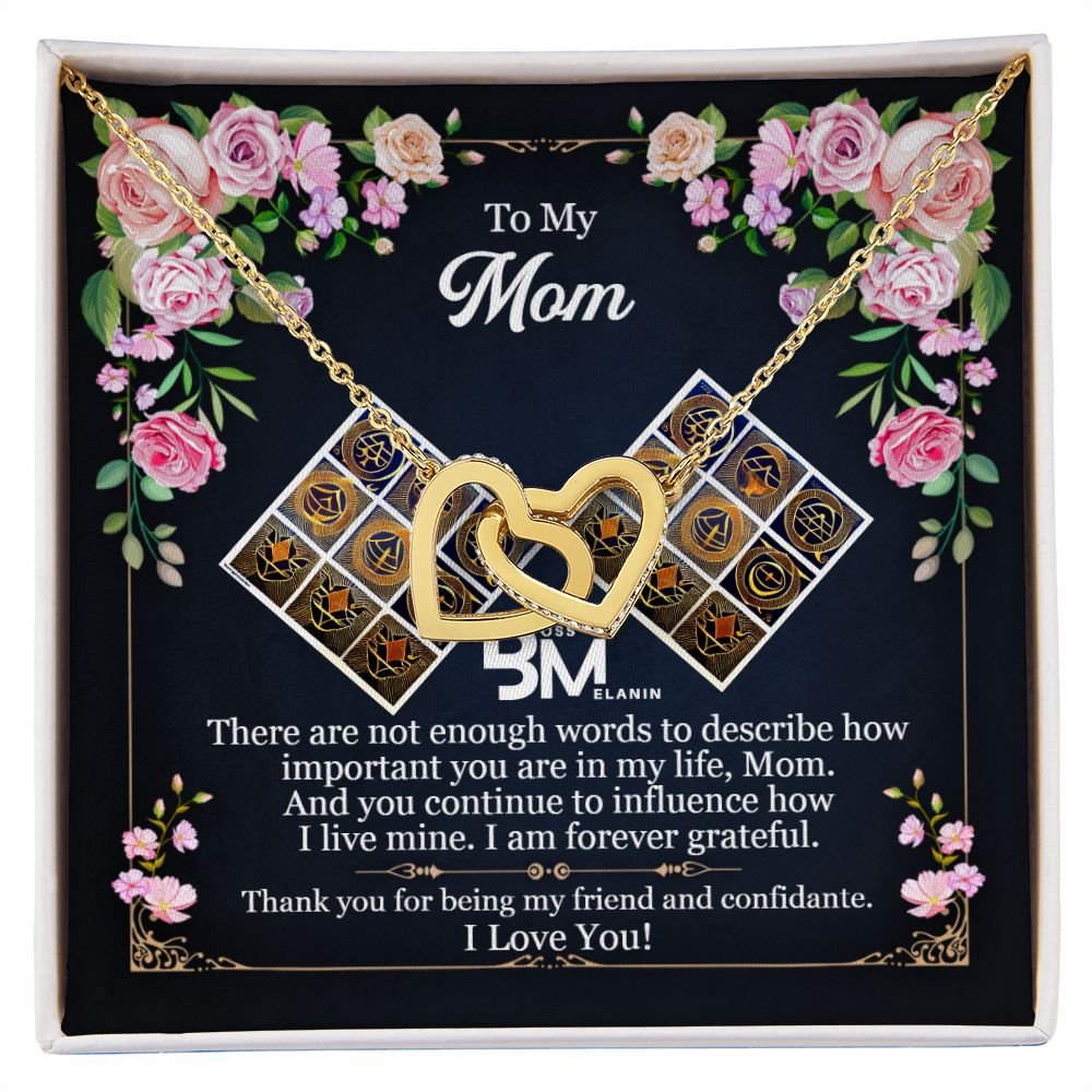 Gift for Black Melanin Mom - Neckless with interlocking hearts, encrusted with Zirconia