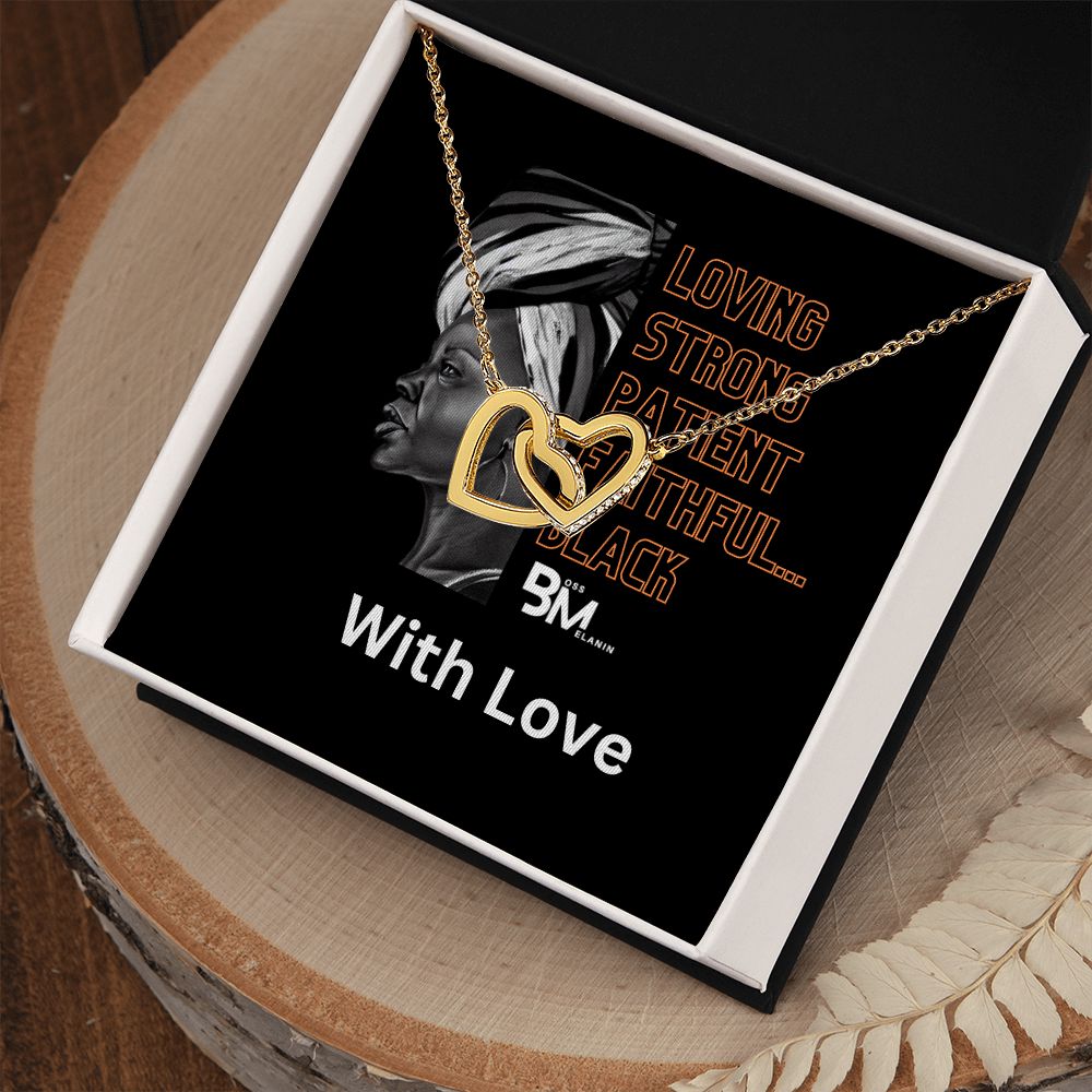 Loving, strong - Black woman Gift - Neckless with interlocking hearts, encrusted with Zirconia