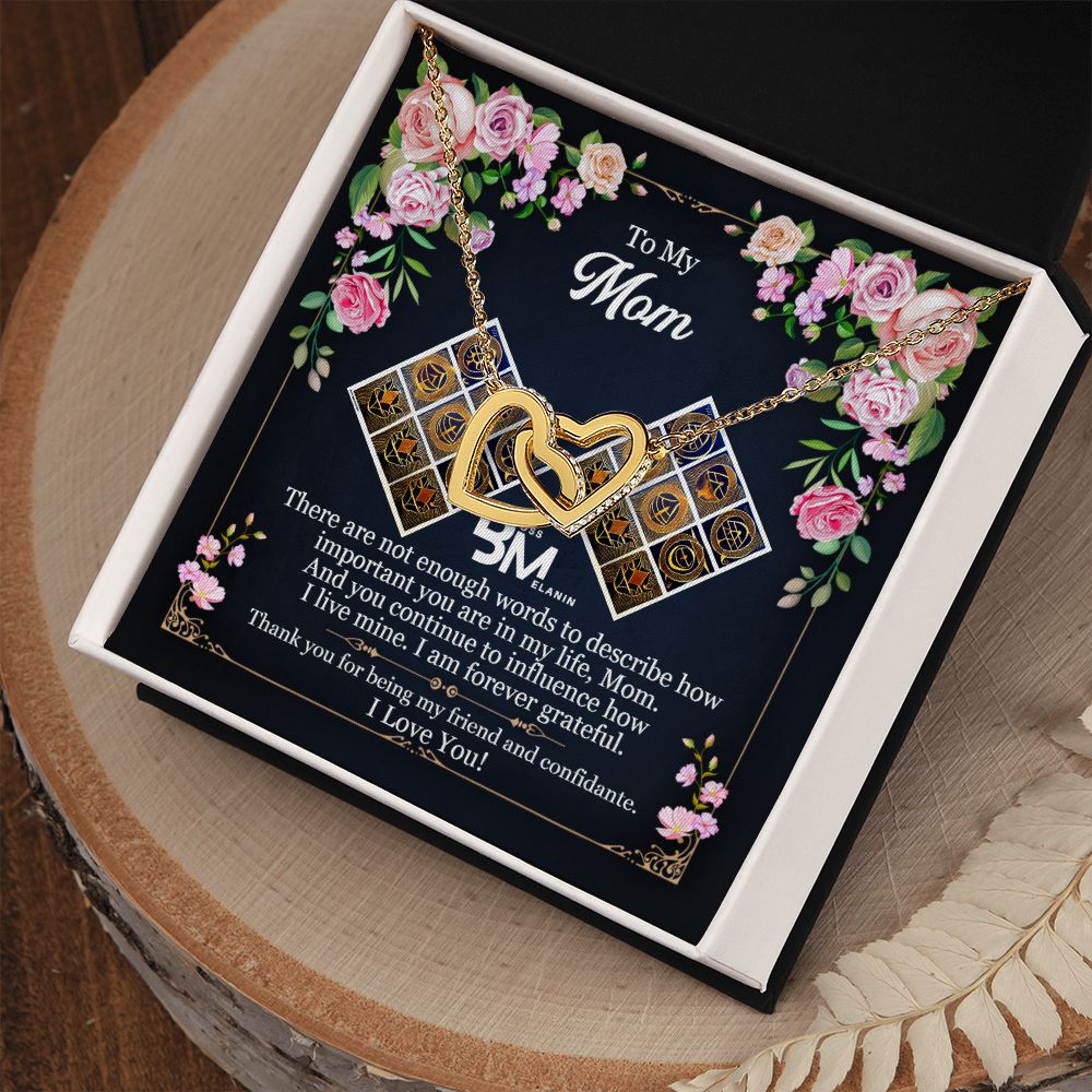 Gift for Black Melanin Mom - Neckless with interlocking hearts, encrusted with Zirconia