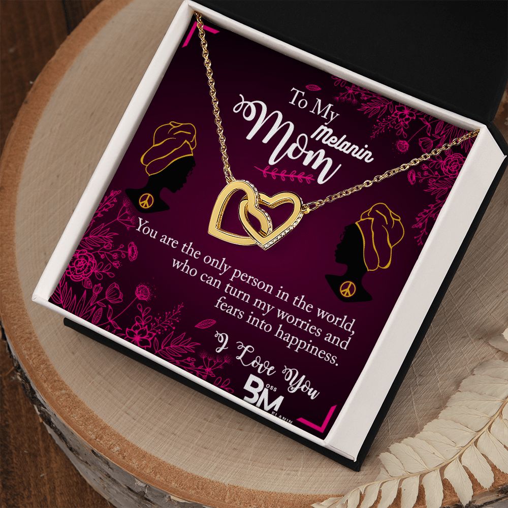 Melanin Mom perfect Jewelry Gift-Neckless with interlocking hearts, encrusted with Zirconia