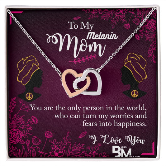 Melanin Mom perfect Jewelry Gift-Neckless with interlocking hearts, encrusted with Zirconia