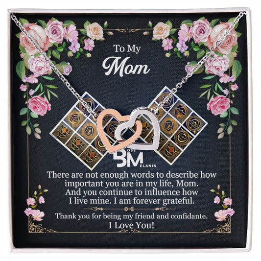 Gift for Black Melanin Mom - Neckless with interlocking hearts, encrusted with Zirconia