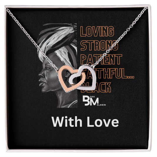 Loving, strong - Black woman Gift - Neckless with interlocking hearts, encrusted with Zirconia