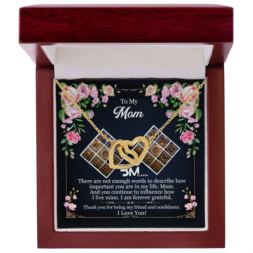 Gift for Black Melanin Mom - Neckless with interlocking hearts, encrusted with Zirconia