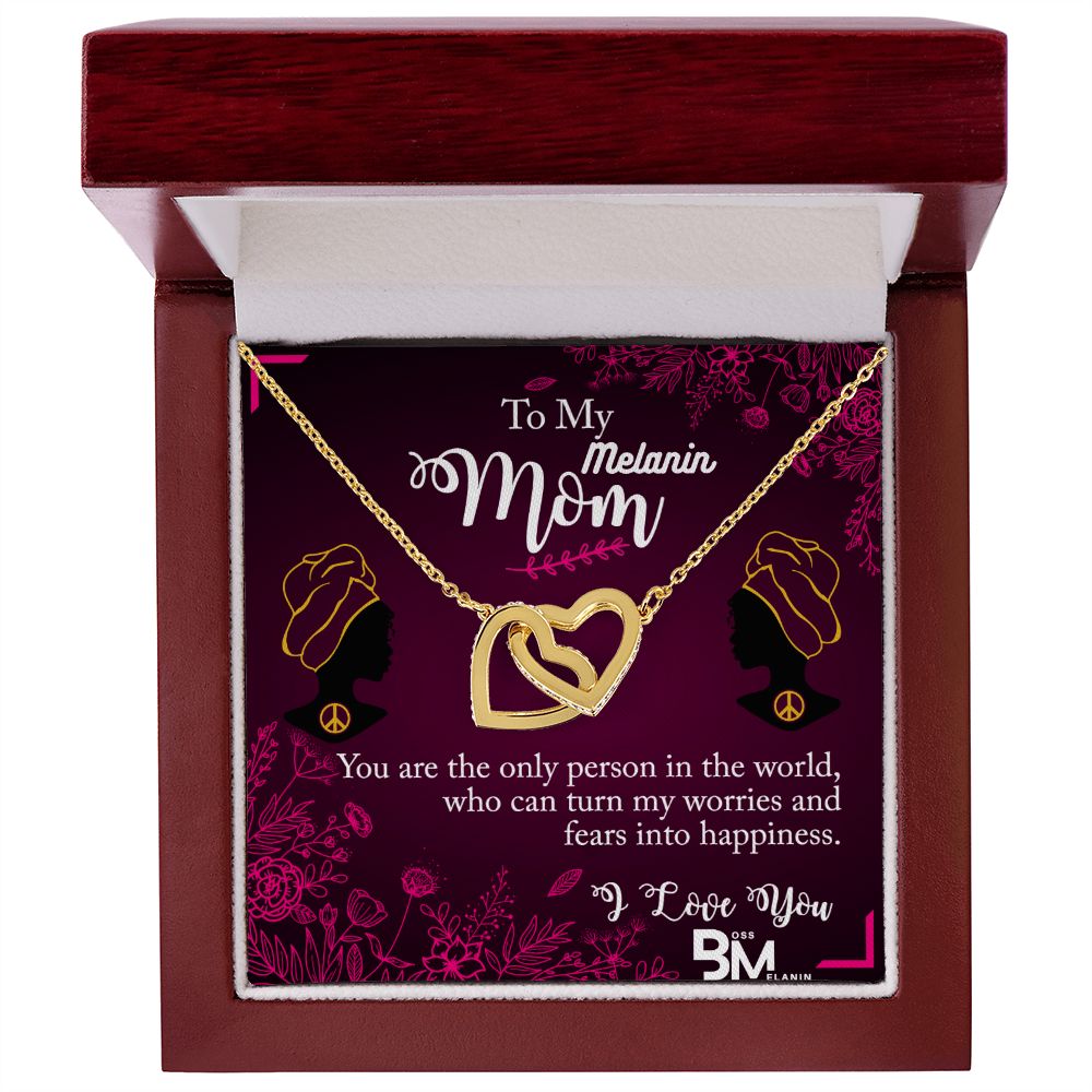 Melanin Mom perfect Jewelry Gift-Neckless with interlocking hearts, encrusted with Zirconia