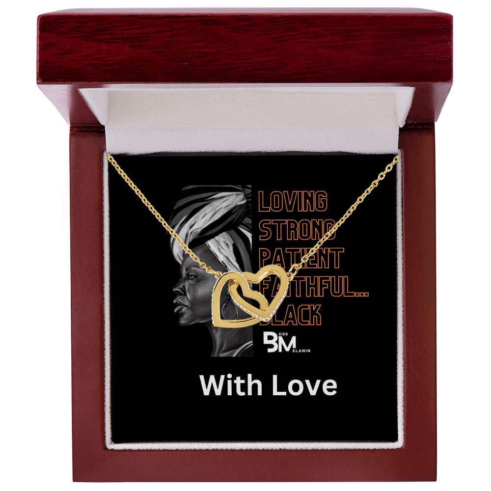 Loving, strong - Black woman Gift - Neckless with interlocking hearts, encrusted with Zirconia